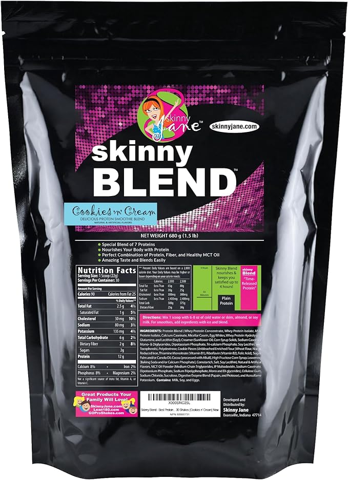 Best Tasting Protein Shake for Women - Lose Weight Slim Down Fast - Weight Loss Supplement - Decrease Appetite - Increase Energy - 30 Shakes per Bag (Cookies 'n' Cream) - Skinny Blend