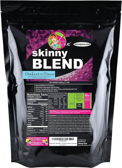 Best Tasting Protein Shake for Women - Lose Weight Slim Down Fast - Weight Loss Supplement - Decrease Appetite - Increase Energy - 30 Shakes per Bag (Cookies 'n' Cream) - Skinny Blend