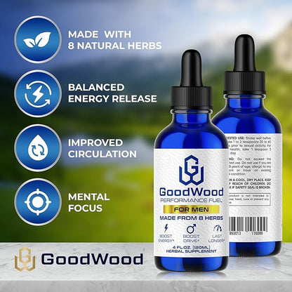 GoodWood - Male Liquid Drops - Increases Stamina and Size - Improves Energy, Drive, and Power - for Men Ages 30, 40, 50, 60+ - Made with 8 Herbs and Organic - One Pack