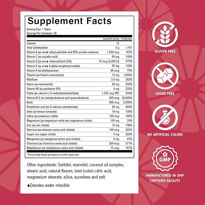 Celebrate Vitamins CelebrateONE 18 Chewables, 18mg Iron - One A Day Bariatric Multivitamin, Essential Vitamins & Minerals - Gastric Bypass & Sleeve Gastrectomy Supplement - Black Cherry (30 Tablets)