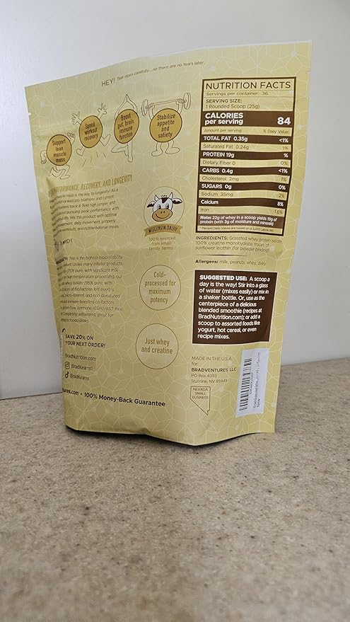 B.rad Grass Fed Whey Protein Isolate Powder with Creatine | Ultra-Pure, All-Natural Clean Ingredients | Superfuel with Whey and Creatine | 100% USA Sourced | Unflavored