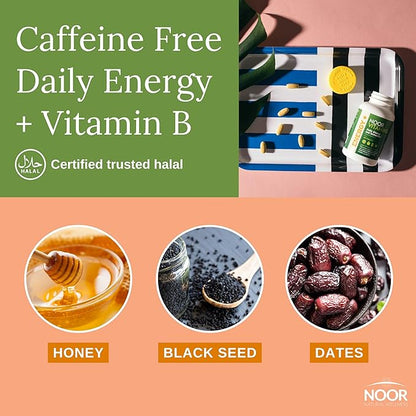 Noor Vitamins Energy+ Multivitamin; Halal Vitamin for Energy Production & Immunity, 26 Vitamins & Minerals, Black Seed, Dates, Honey, for Men & Women. Gelatin Free, 2 Month Supply