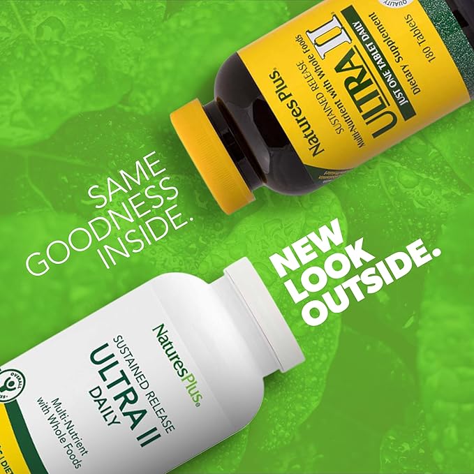 Natures Plus Ultra II Daily - 180 Tablets, Pack of 2 - Whole Food Vitamin & Mineral Supplement - Sustained Release - Vegetarian - 360 Total Servings