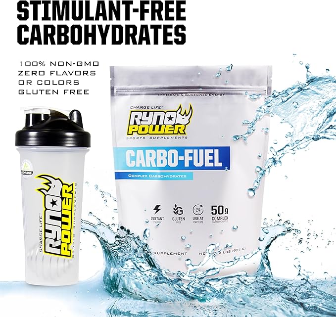 Ryno Power Carbo-Fuel Stimulant-Free Drink Mix 2lb (20 Servings) - All-Natural Pure Carbohydrate Powder for Athletic Performance - Vegan and Gluten Free