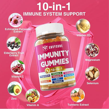 Multivitamin Gummies Daily Immunity Booster, Natural Herbal Elderberry, Echinacea, Turmericm, Vitamin A C, D3 5000IU, E, Zinc, Selenium, Magnesium Support Immune, Cellular Health & Bone Strong, 2 Pack