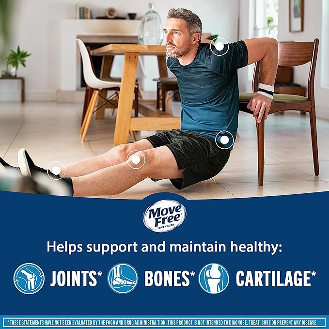Move Free Advanced Glucosamine Chondroitin MSM + Vitamin D3 Joint Support Supplement, Supports Mobility Comfort Strength Flexibility & Bone + Immune Health - 120 Tablets (60 servings)*