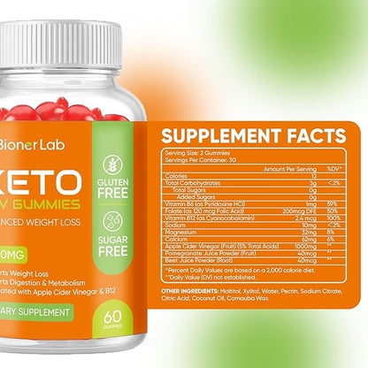 Keto ACV Gummies - Sugar Gluten Free Pro Active Super Apple Cider Vinegar Supplement for Men Women - Digestion Metabolism Hair Skin Health (1000MG)