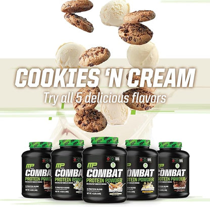 MusclePharm Combat Protein Powder, Cookies ‘N’ Cream Flavor, Fuels Muscles for Productive Workouts, 5 Protein Sources including Whey Protein Isolate & Egg Albumin, Gluten Free, 4 lb, 52 Servings