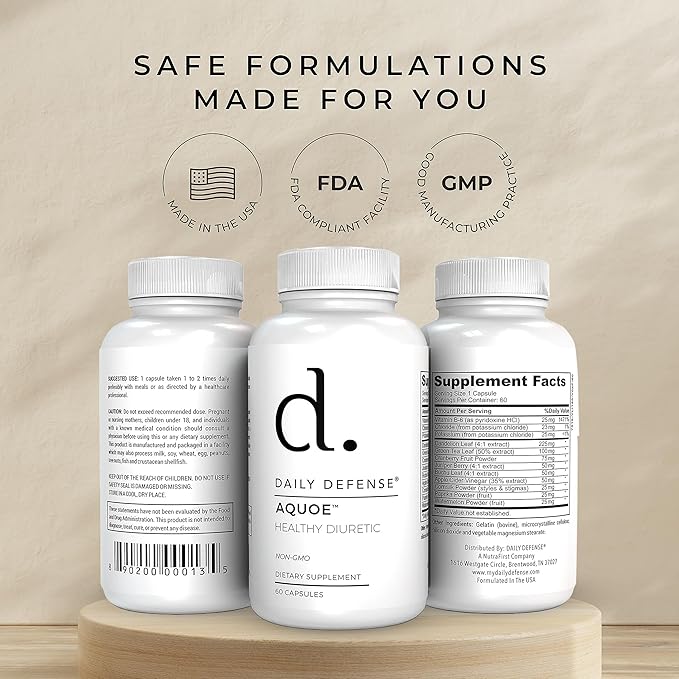Diuretic Pills - Cranberry Pills with Green Tea, Dandelion, Apple Cider Vinegar & More - AQUOE Water Away Pills for Bloating & Fitness - Water Pills by Daily Defense, 60 Capsules