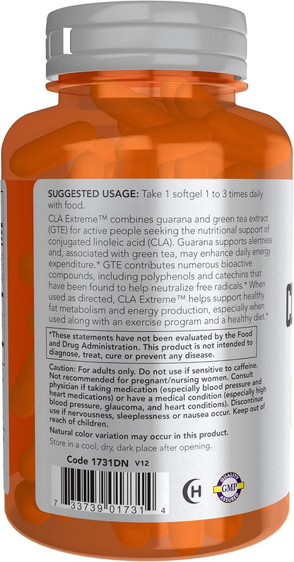 NOW Foods Sports Nutrition, CLA Extreme™ (Conjugated Linoleic Acid) With Guarana & Green Tea, 90 Softgels