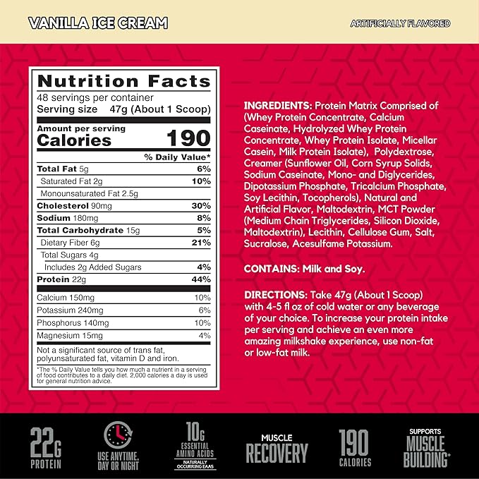 BSN SYNTHA-6 Whey Protein Powder with Micellar Casein, Milk Protein Isolate Powder, Vanilla Ice Cream, 48 Servings (Packaging May Vary)
