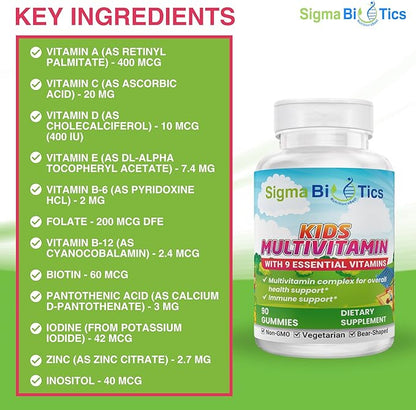 Kids Multivitamin Gummies - Bear-Shaped Kids Vitamin Gummies for Immune Support and Growth - Non-GMO, Vegetarian Daily Gummies - Exciting Flavors - Multivitamins for Kids - 45 Servings