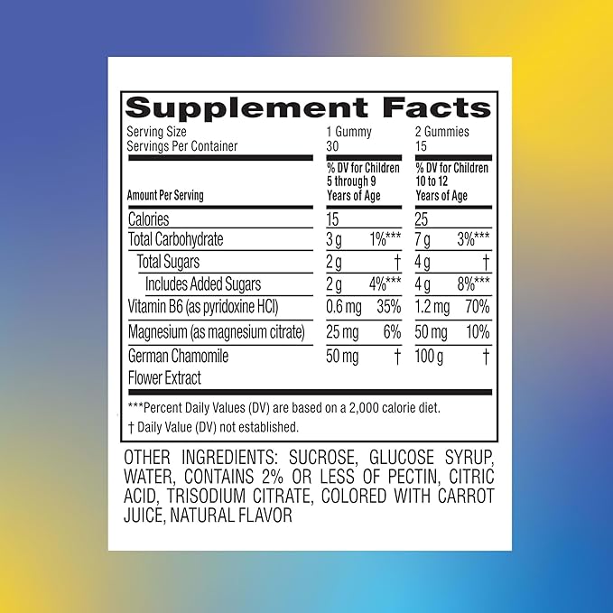 Zarbee's Children's Calm Gummy, Supports a Calm Mind & Body for Kids Ages 5+, Made with Magnesium, Chamomile & Vitamin B6, Natural Raspberry Flavor, 30 Count Gummies