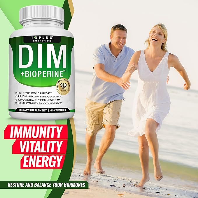 Dim Supplement 910 mg Plus BioPerine Complex - Diindolylmethane to Support Hormone Balance and Estrogen Metabolism, Helps with Menopause Acne PCOS Better Skin Bodybuilding, for Men Women, 60 Capsules