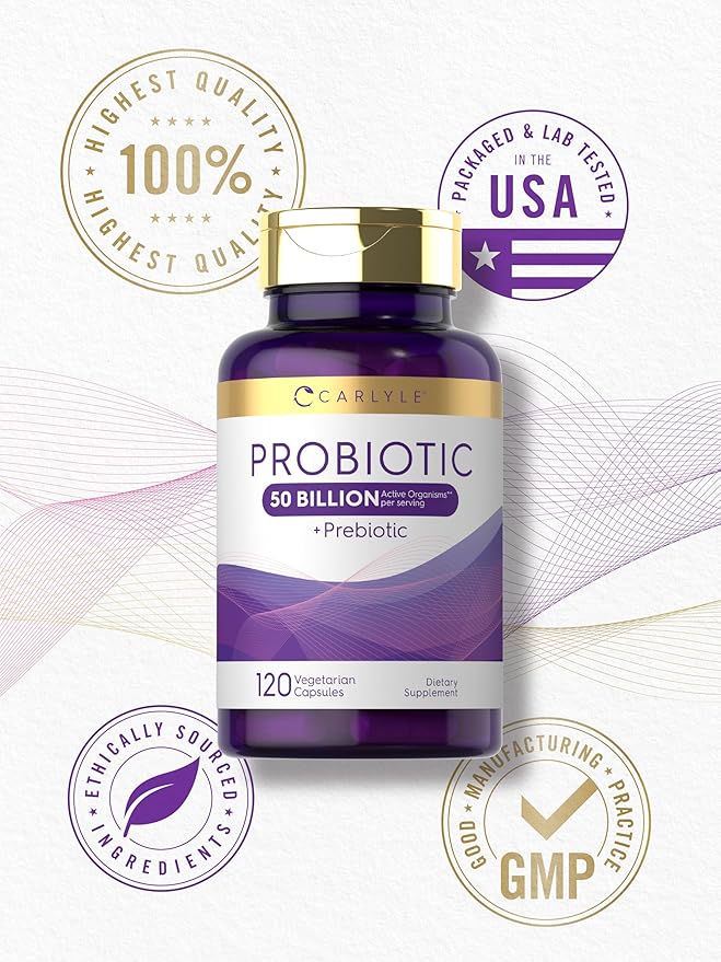 Carlyle Probiotics with Prebiotics | 120 Capsules | 50 Billion Active Organisms | Non-GMO & Gluten Free Supplement