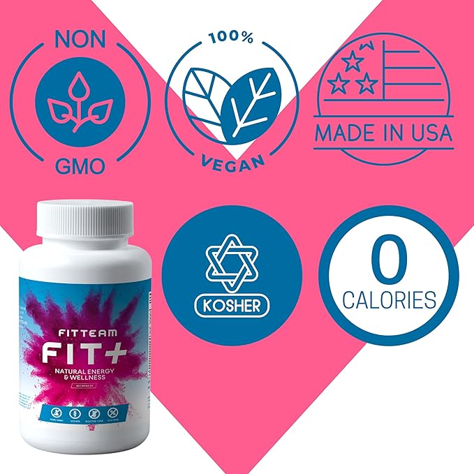 FIT Plus Organic Energy and Wellness Capsules - Organic Energy Vitamin Supplements - Mental Focus, Energy, and Metabolism Boost - Mood Support and Antioxidants - 60 Count Capsules