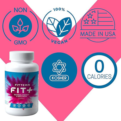FIT Plus Organic Energy and Wellness Capsules - Organic Energy Vitamin Supplements - Mental Focus, Energy, and Metabolism Boost - Mood Support and Antioxidants - 60 Count Capsules