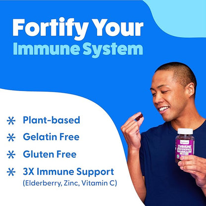 Feel Great Immunity Support Gummies with Elderberry, Zinc and Vitamin C | Sambucus Nigra Supplement | 60 Gummies