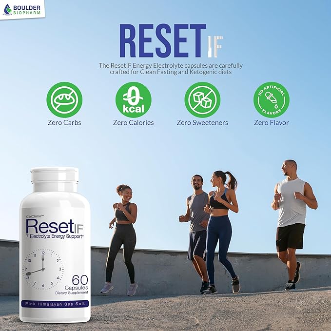 ResetIF Intermittent Fasting, 7 Energy Electrolytes, Methyl B12 and Methyl Folate, Pink Salt, Green Tea & Green Coffee Extracts, B Complex, Zinc, 72 Trace Minerals