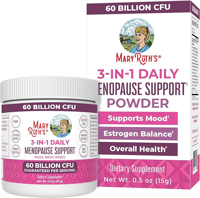 MaryRuth Organics 3-in-1 Menopause Probiotics for Women | Clinically Tested | Menopause Supplement for Women | Hormonal Support & Estrogen Supplement for Women| 60 Billion CFU | Allergen Free | 0.5 oz