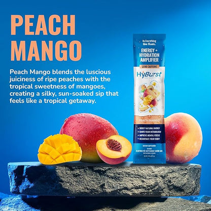 Energy + Hydration Amplifier - Multivitamin Electrolyte Powder Packets with Vitamins D3 K2 & B6 B12 | L-Theanine, Cane Sugar, Caffeine Free Energy Drink Powder | Peach Mango, 15 Pack