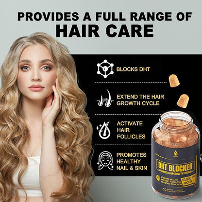 DHT Blocker Gummies Hair Growth Supplement, Super Potency Saw Palmetto & Biotin 10000 mcg for Women & Men, Plus 12 Proprietary Blend - Prevent Hair Loss, Blocking DHT Receptors, Hormonal Balance