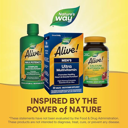Nature's Way Alive! Men's Daily Ultra Multivitamin, High Potency Formula, Promotes Healthy Heart & Muscle Function*, with Methlyated B12, Gluten Free, 60 Tablets (Packaging May Vary)