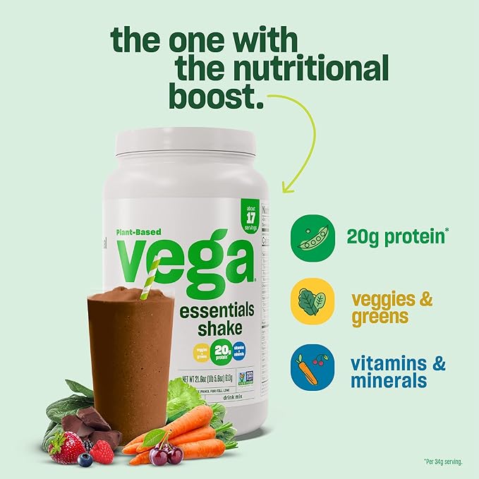 Vega Essentials Plant Based Protein Powder, Chocolate - Vegan, Superfood, Vitamins, Antioxidants, Keto, Low Carb, Dairy Free, Gluten Free, Pea Protein for Women & Men, 2.4 lbs (Packaging May Vary)