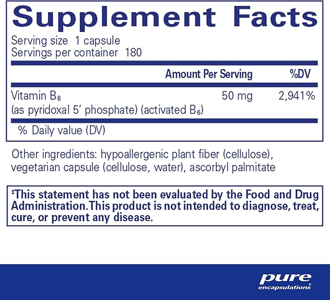 Pure Encapsulations P5P 50 - Active Vitamin B6 - Supports Energy Metabolism & Brain Health* - Gluten Free & Non-GMO - 180 Capsules