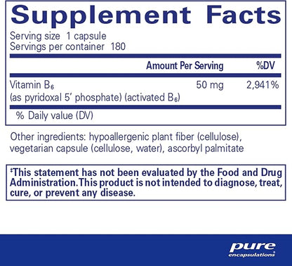 Pure Encapsulations P5P 50 - Active Vitamin B6 - Supports Energy Metabolism & Brain Health* - Gluten Free & Non-GMO - 180 Capsules