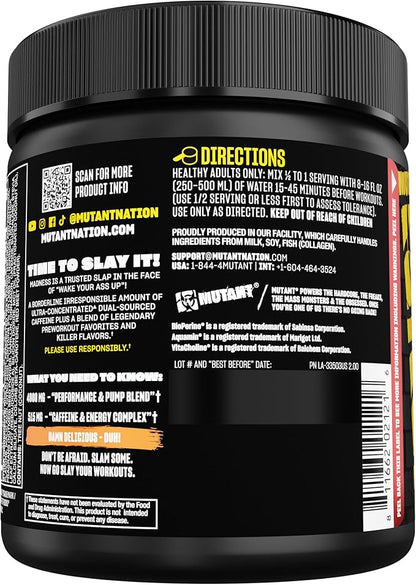 Mutant Madness | Pre Workout Powder Supplement Performance and Pump Blend Includes L-Citrulline, Beta-Alanine, Taurine, L-Tyrosine | 30 Serving | Peach Mango