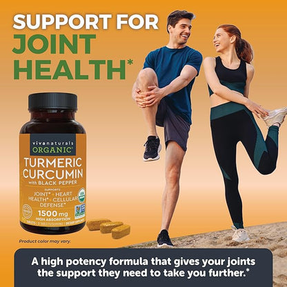 Organic Turmeric Supplement 1500 mg - Turmeric Pills for Joint Support and Cellular Defense - Turmeric Curcumin with Black Pepper for Increased Absorption - High Potency Turmeric Curcumin Supplement