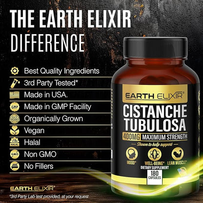 Cistanche Tubulosa 400 mg (180 Capsules) 3 Months Supply – Made in USA - 3rd Party Tested - Cistanche Supplement - Zero Fillers - Max Purity - Nootropics - 100% Pure Cistanche Herb