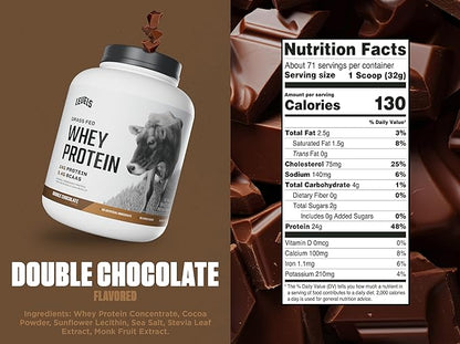 Levels Grass Fed Whey Protein Powder, No Artificials, 24G of Protein, Double Chocolate, 5LB