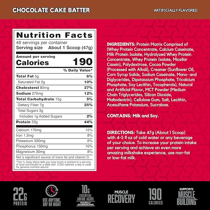 BSN SYNTHA-6 Whey Protein Powder with Micellar Casein, Milk Protein Isolate, Chocolate Cake Batter, 48 Servings (Package May Vary)