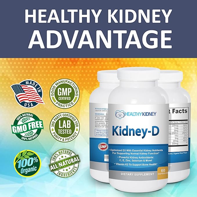 Kidney-D Kidney Supplement. Vitamin D Optimized for Kidney Support. Vitamin D3 and 7 Kidney Vitamins and Nutrients Designed for Kidney Health and More