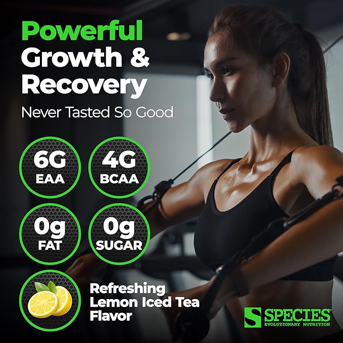 Species Nutrition Amino Evolved EAA & BCAA Powder, Fermented Amino Acids, Branched Chain Amino Acid Muscle Recovery & Endurance, Pre & Post Workout Supplement (Lemon Iced Tea, 30 Servings)