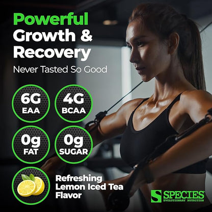 Species Nutrition Amino Evolved EAA & BCAA Powder, Fermented Amino Acids, Branched Chain Amino Acid Muscle Recovery & Endurance, Pre & Post Workout Supplement (Lemon Iced Tea, 30 Servings)