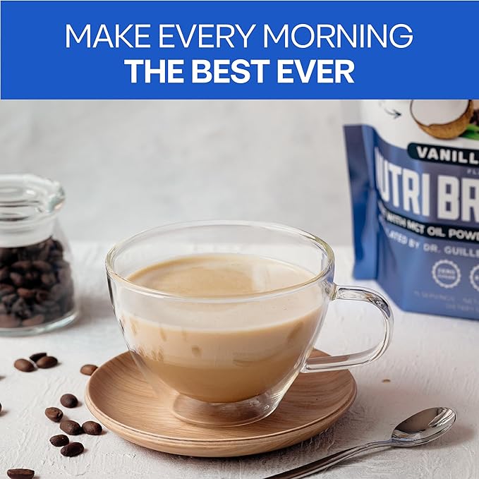 NutriBreakfast by Nutrillermo/Keto Protein Vanilla Latte Collagen Powder with MCT Oil/MCT Oil Powder with Collagen/Keto Collagen Peptides Powder with Grass-Fed Bovine Collagen Type I & III-15 Servings