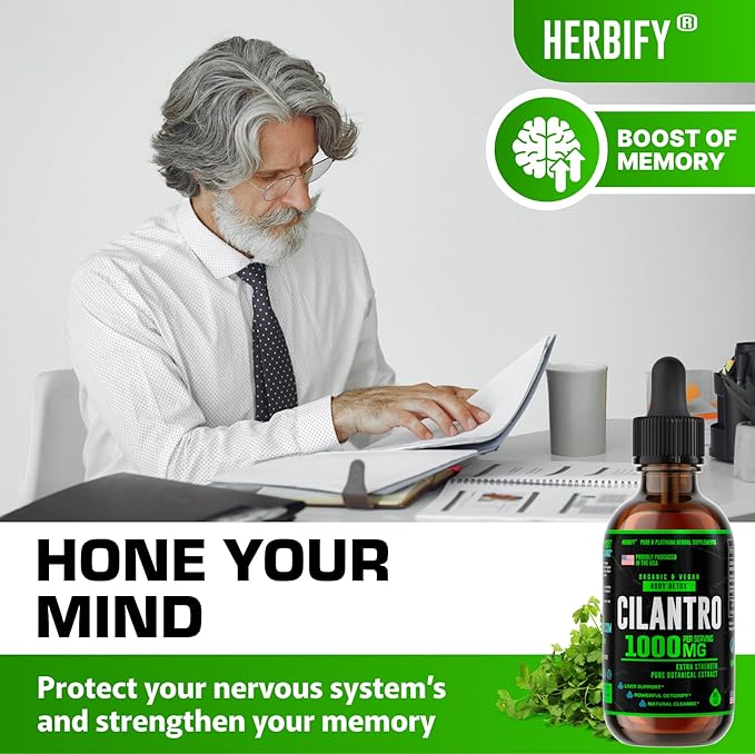 HERBIFY Organic Cilantro Tincture - Herbal Cilantro Supplement for Detox - Rich Source of Antioxidants - Supports Heart and Body Cleanse - Made in USA - Cilantro Extract Organic 4 Fl Oz