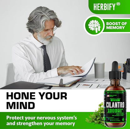 HERBIFY Organic Cilantro Tincture - Herbal Cilantro Supplement for Detox - Rich Source of Antioxidants - Supports Heart and Body Cleanse - Made in USA - Cilantro Extract Organic 4 Fl Oz