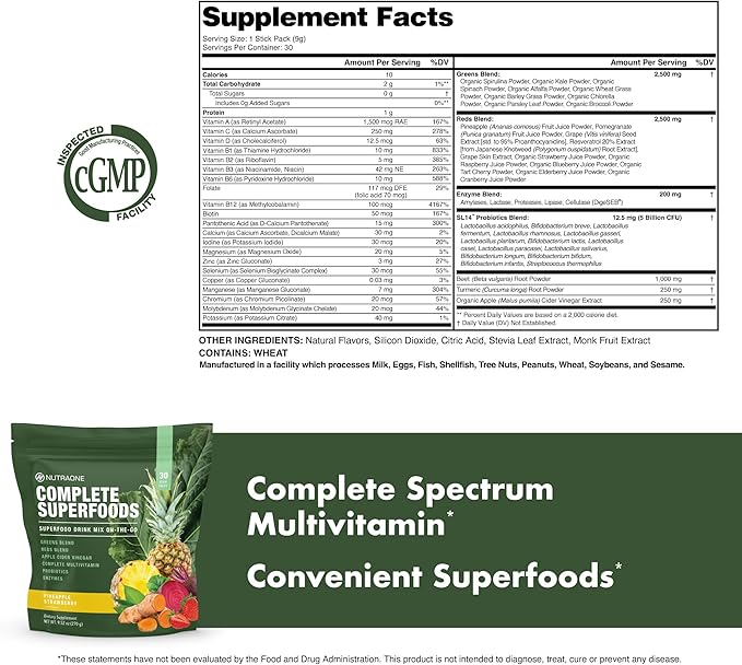 Complete Superfoods, Complete Spectrum Multivitamin, Greens and Reds Blend, Enzymes, Probiotics (Pineapple Strawberry, 30 Stick Packs)