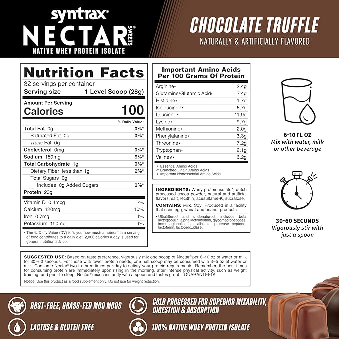 Syntrax Nutrition Nectar Sweets, 100% Whey Isolate Protein Powder, Chocolate Truffle, 2 lbs