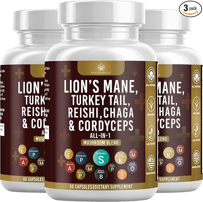 Mushroom Supplement with Turkey Tail 2000mg Reishi 1000mg Cordyceps Chaga 1000mg with Marshmallow Root - 180 Count