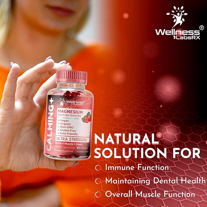 Magnesium Glycinate Gummies - 1000 mg - Magnesium Supplement to Support Relaxation, Stress Relief, Heart Health - Chewable Magnesium Gummies for Adults - Strawberry Flavor - Pack of 3