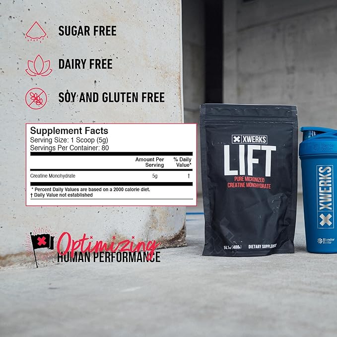 Lift Micronized Creatine Monohydrate Powder, Unflavored, 80 Servings - 100% Pure Natural 5000mg Formula Creatines - Highly Soluble Mass Gainer Bulk Supplement - Pre Workout for Muscle Growth & Repair