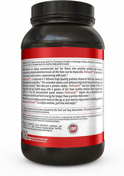 Driven Pro Fusion 7 Meal Replacement Powder - Men & Women, 3 lbs - 24g Protein Per Serving, Digestive Enzymes & MCT Oil - Gluten-Free - On-The-Go Energy & Supports Muscle Mass - Cafe Au Lait