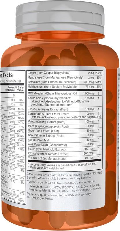 NOW Foods Sports Nutrition, Men's Extreme Sports Multi with Free-Form Amino Acids, ZMA®, Tribulus, MCT Oil, and Herbal Extracts, 90 Softgels