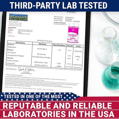 Magnesium Glycinate 500mg Organic Softgels with Vitamin D3 and K2 | D3 10,000 IU | Vitamin K2 100mcg with Coconut Oil for Bone Health | Immunity Support | Non-GMO | Gluten-Free | Sugar Free