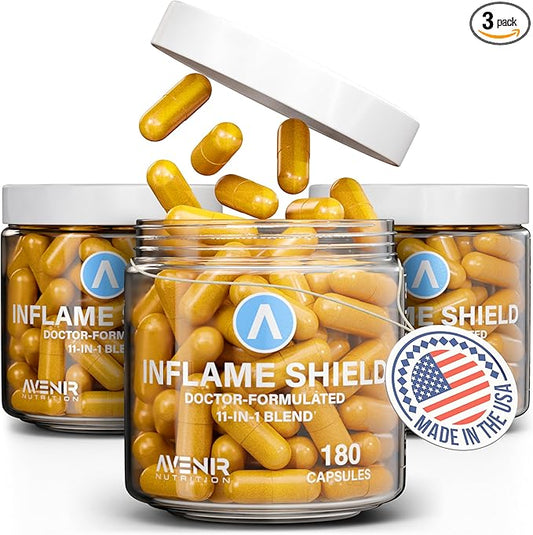 Inflame Shield | Turmeric Supplement for Inflammation Support with Ginger, Bioperine, & Bromelain | Joint Support | 180 Capsules for Men and Women
